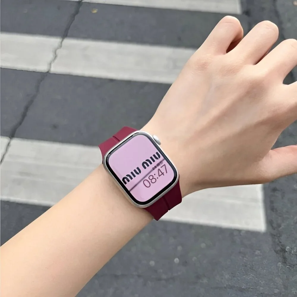 Apple Watch Band Waterproof Magnetic Adjustable Stylish Strap Watch Band WineRed